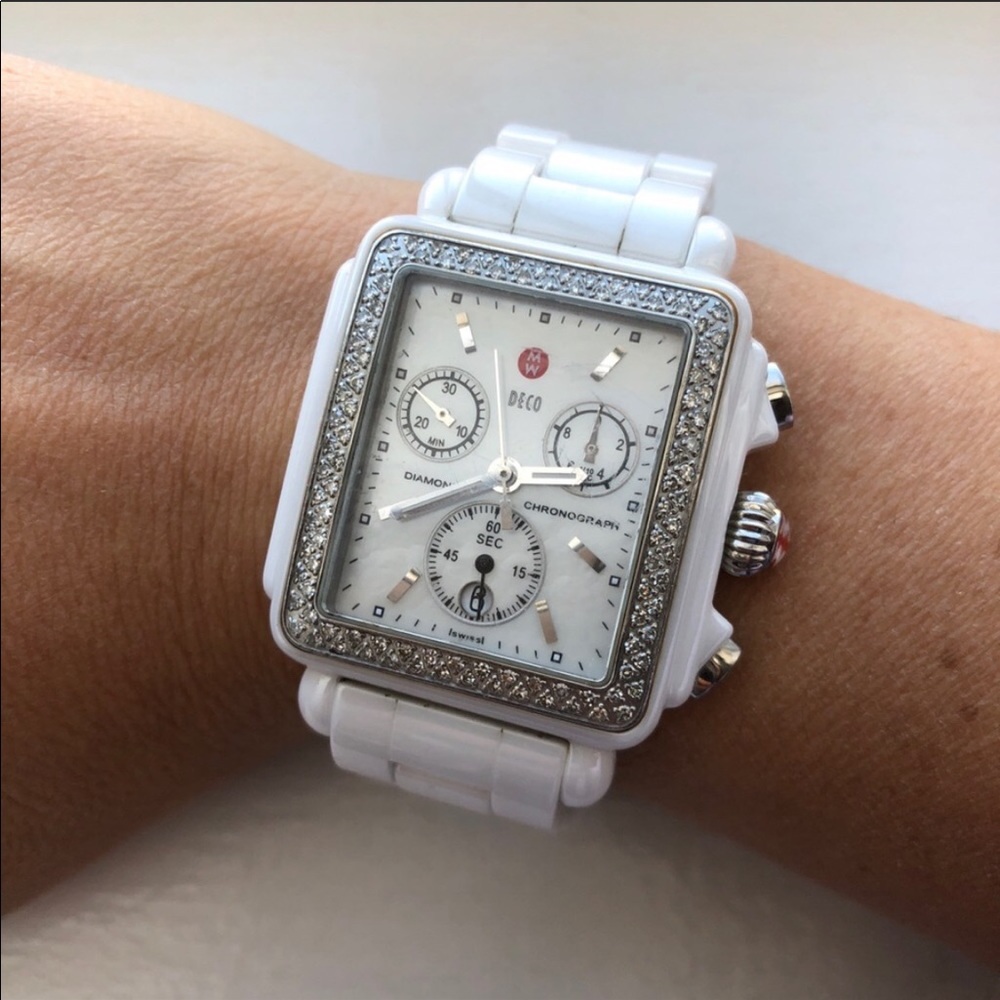 Diamond encrusted ceramic Michele Deco watch